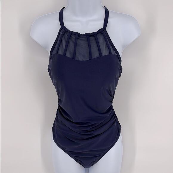 Cupshe Womens Navy Blue One Piece Swimsuit Mesh Details Size Medium - Picture 2 of 16